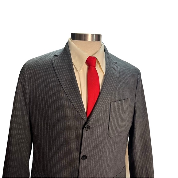 Banana Republic Modern Fit Men Medium Grey Light Grey Striped Suit Jacket Sz 44L - Picture 3 of 16
